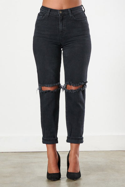 high rise distressed jeans