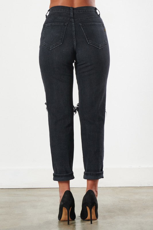 high rise distressed jeans