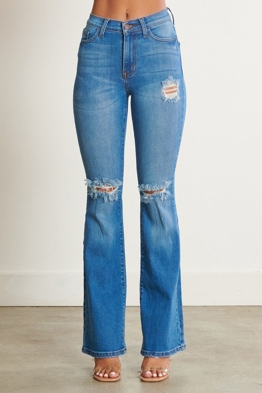 distressed bootcut jeans