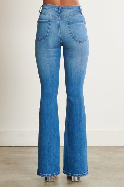 distressed bootcut jeans