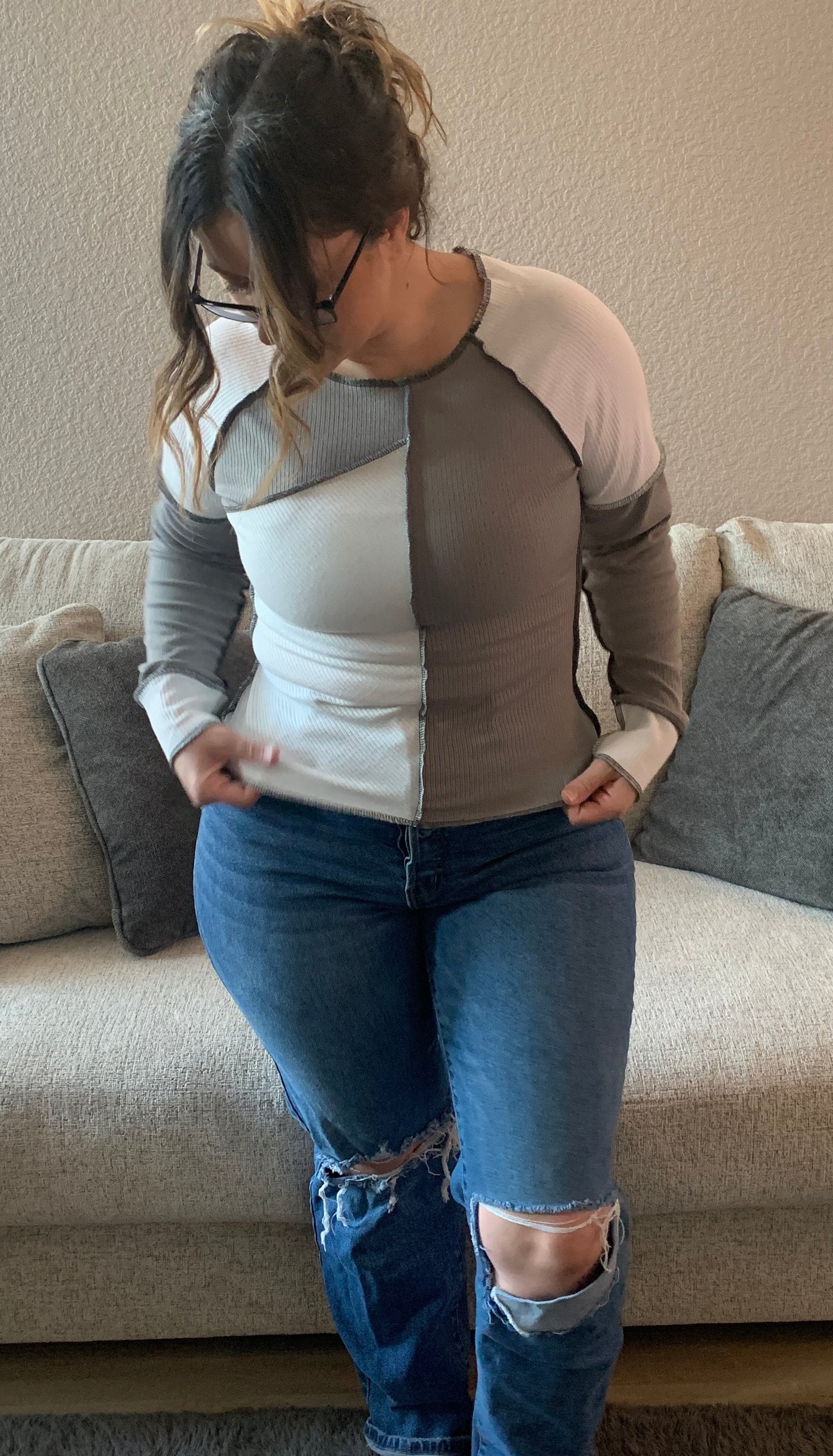 Color Block Rib Knit Top